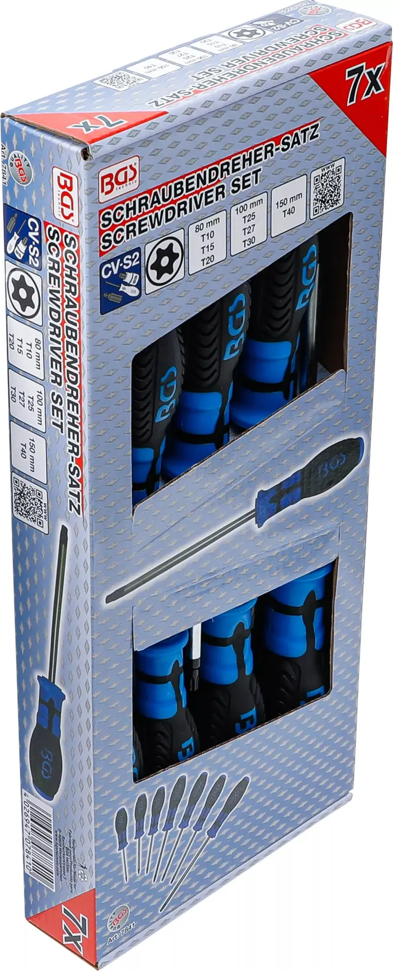 Sada šroubováků T-profil (Torx) T10 ÷ T40 BGS107841 s vrtáním (7 dílů, CV-S2) (BGS107841)