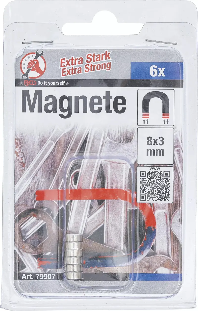 Magnety pr. 8 mm Kraftmann BGS1079907 extra silné. Sada 6 dílů (BGS1079907)