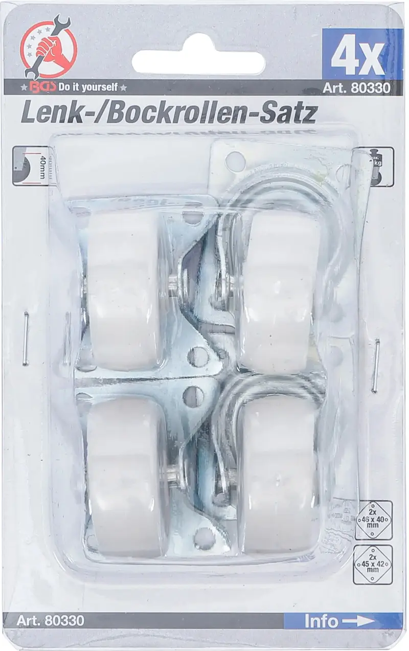 kolečka plastová, průměr 40 mm, pevné a otočné, 4 (BGS1080330)