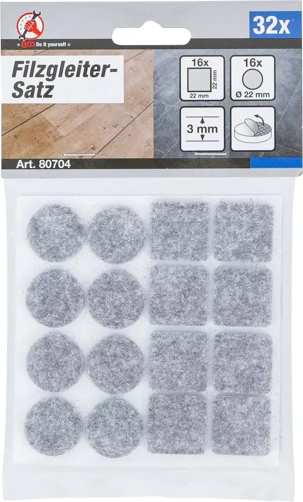 Plstěné kluzné prvky Kraftmann - šedý melír BGS 80704 (Sada 32 ks) (BGS1080704)