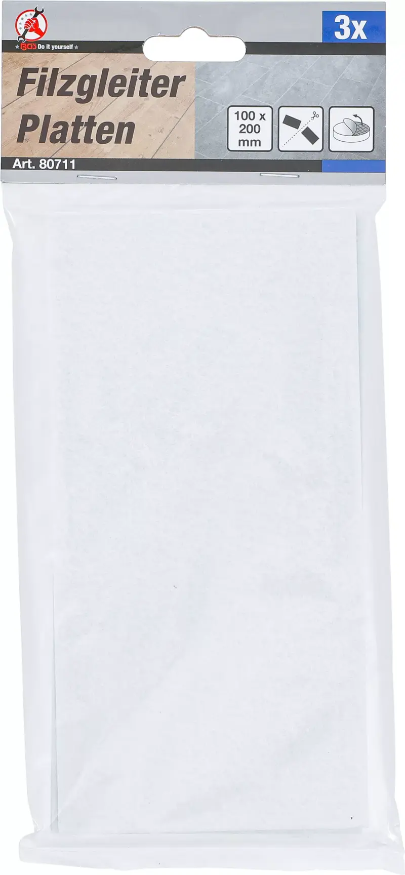 Plstěné kluzáky Kraftmann 100 x 200 mm, bílé BGS1080711 Sada 3 ks (BGS1080711)