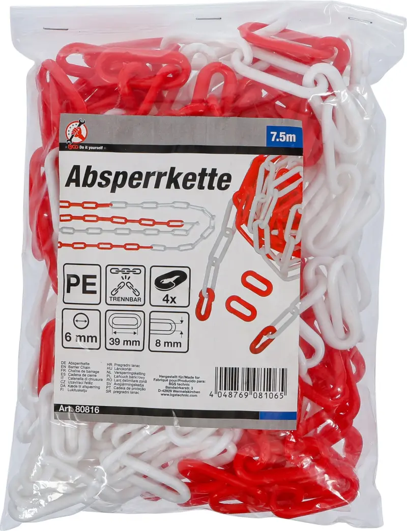 Uzavírací řetěz Kraftmann 7,5 m BGS1080816, červeno-bílý (4 karabiny) (BGS1080816)