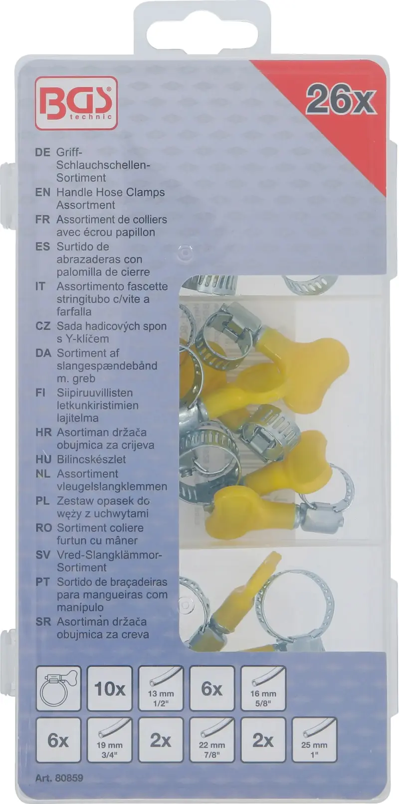Hadicové spony s Y-klíčem BGS 80859 pro hadice 1/2" ÷ 1" 26 dílů (BGS1080859)